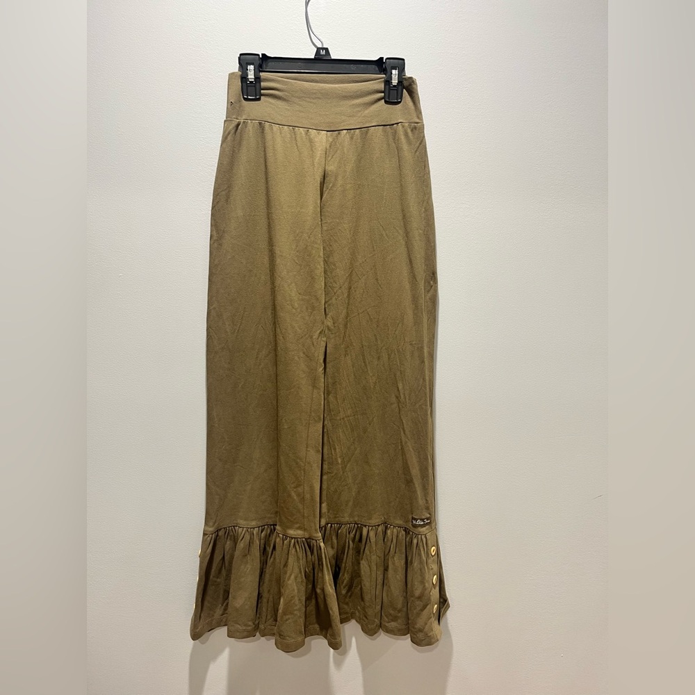 Matilda Jane Olive Green Pull On Capri Pants Wide Leg Ruffle‎ Cotton Sz XS